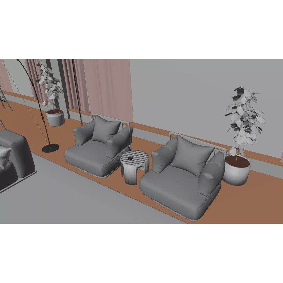 Modern Living Room and Dining Room 3D Model – High-Quality Blender Asset - View 11