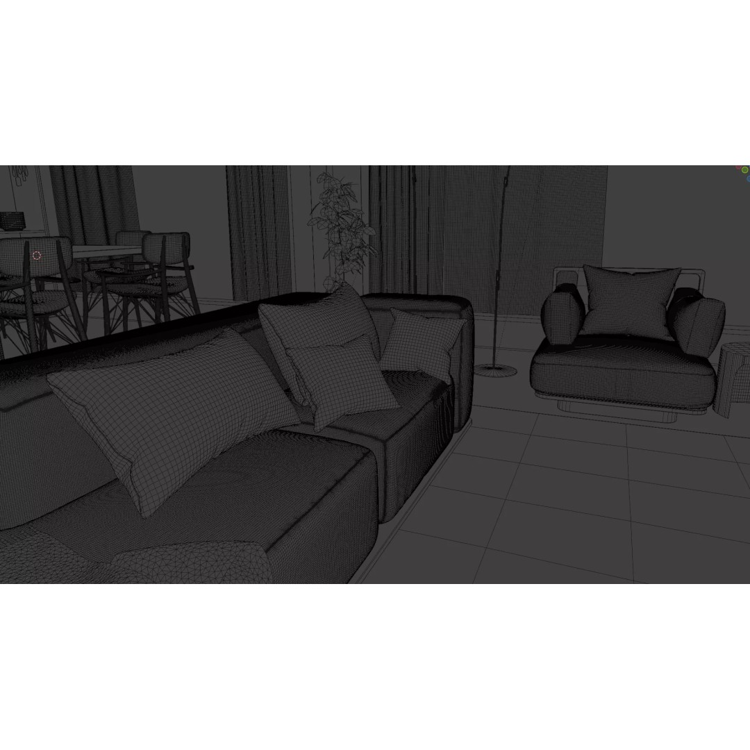 Modern Living Room and Dining Room 3D Model – High-Quality Blender Asset - View 13