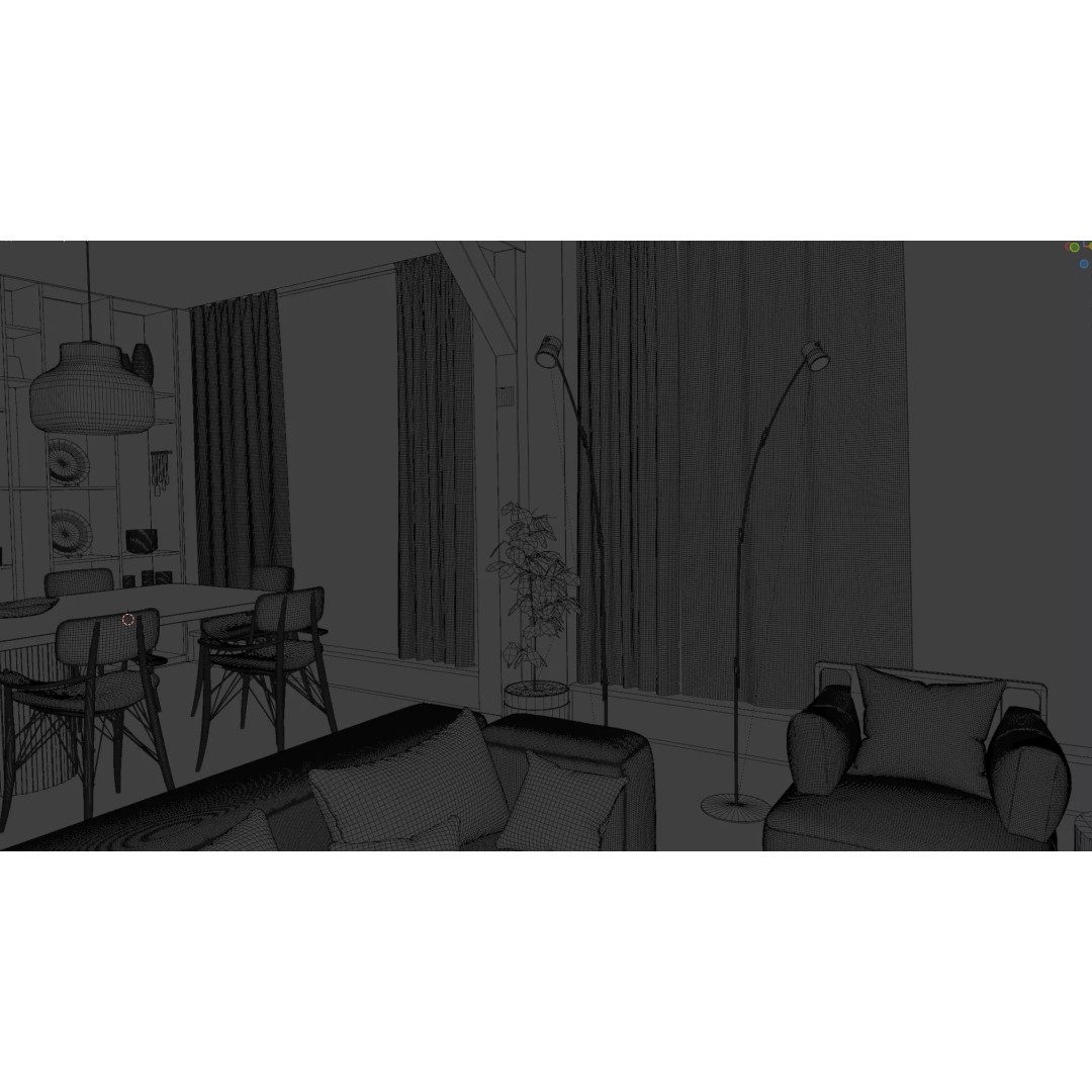 Modern Living Room and Dining Room 3D Model – High-Quality Blender Asset - View 14