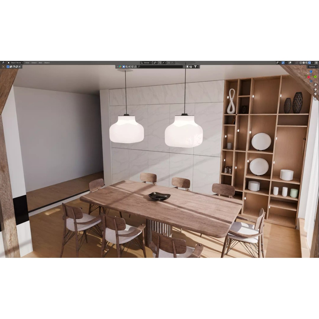 Modern Living Room and Dining Room 3D Model – High-Quality Blender Asset - View 3