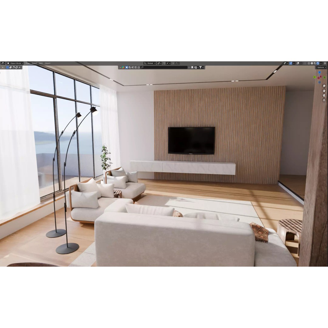 Modern Living Room and Dining Room 3D Model – High-Quality Blender Asset - View 5