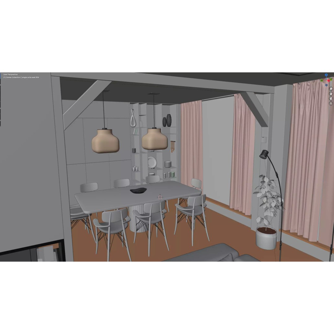 Modern Living Room and Dining Room 3D Model – High-Quality Blender Asset - View 8