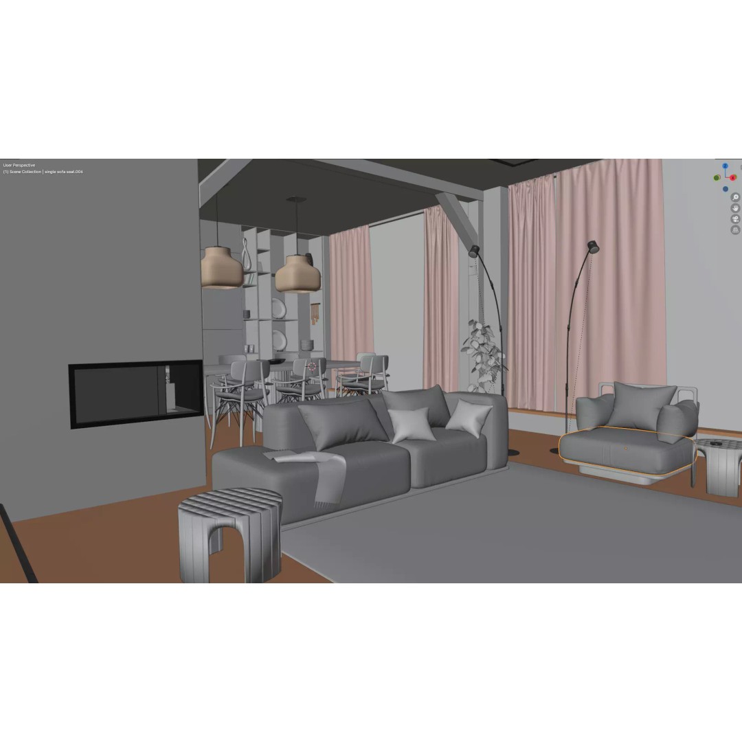 Modern Living Room and Dining Room 3D Model – High-Quality Blender Asset - View 9