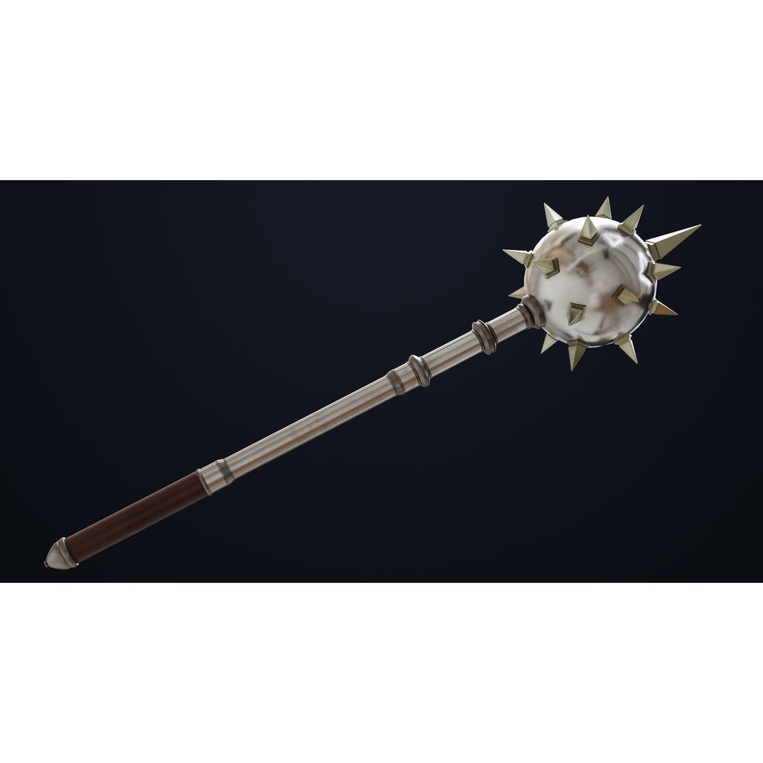 Silver Mace 3D Model – Low Poly PBR Weapon for Unity & Unreal Engine - View 11