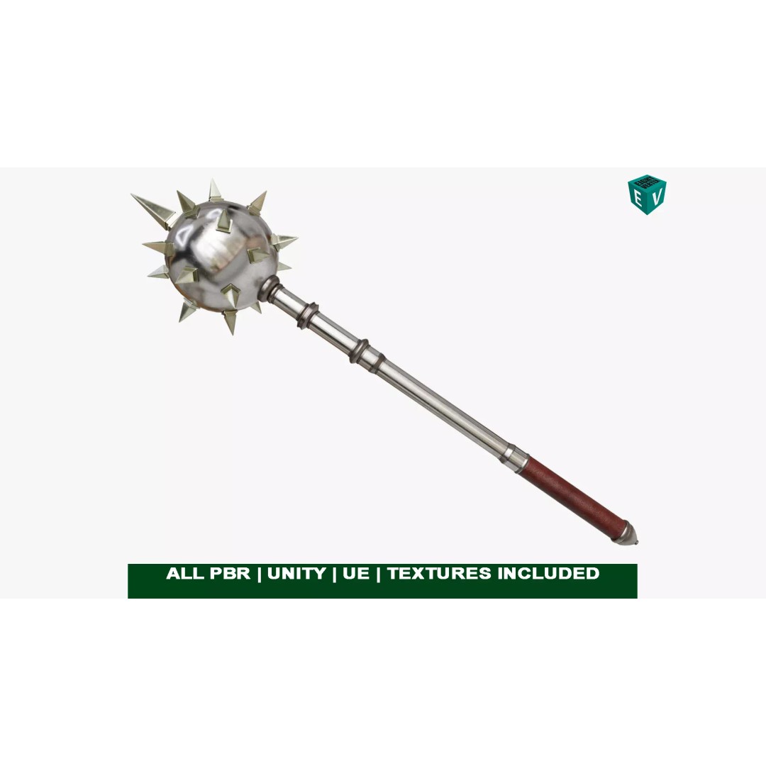 Silver Mace 3D Model – Low Poly PBR Weapon for Unity & Unreal Engine - View 2