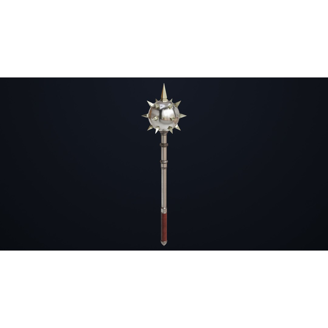 Silver Mace 3D Model – Low Poly PBR Weapon for Unity & Unreal Engine - View 4