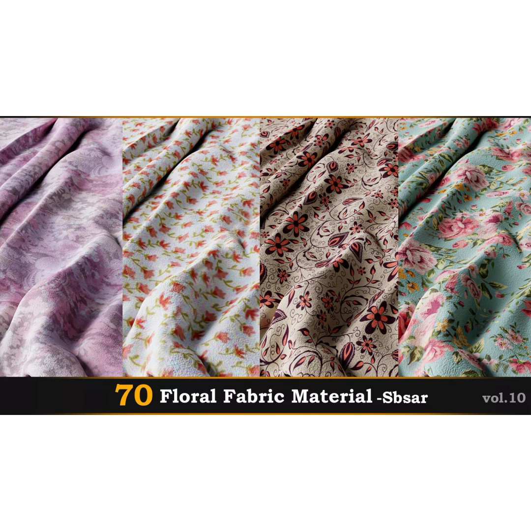 70 Velvet Floral Fabric 3D Model – SBSAR Textures for Gaming and Animation - View 2