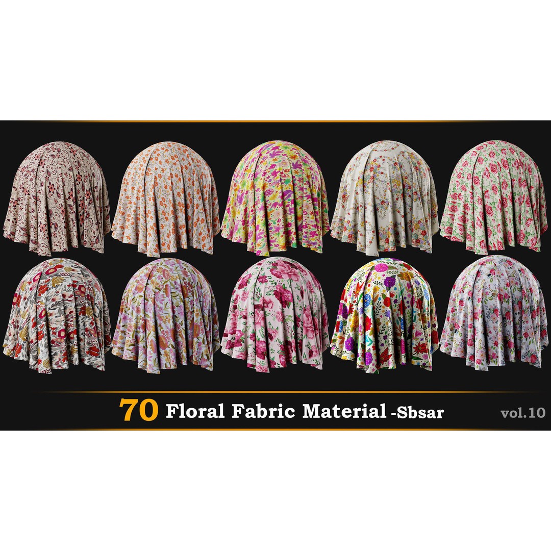 70 Velvet Floral Fabric 3D Model – SBSAR Textures for Gaming and Animation - View 3