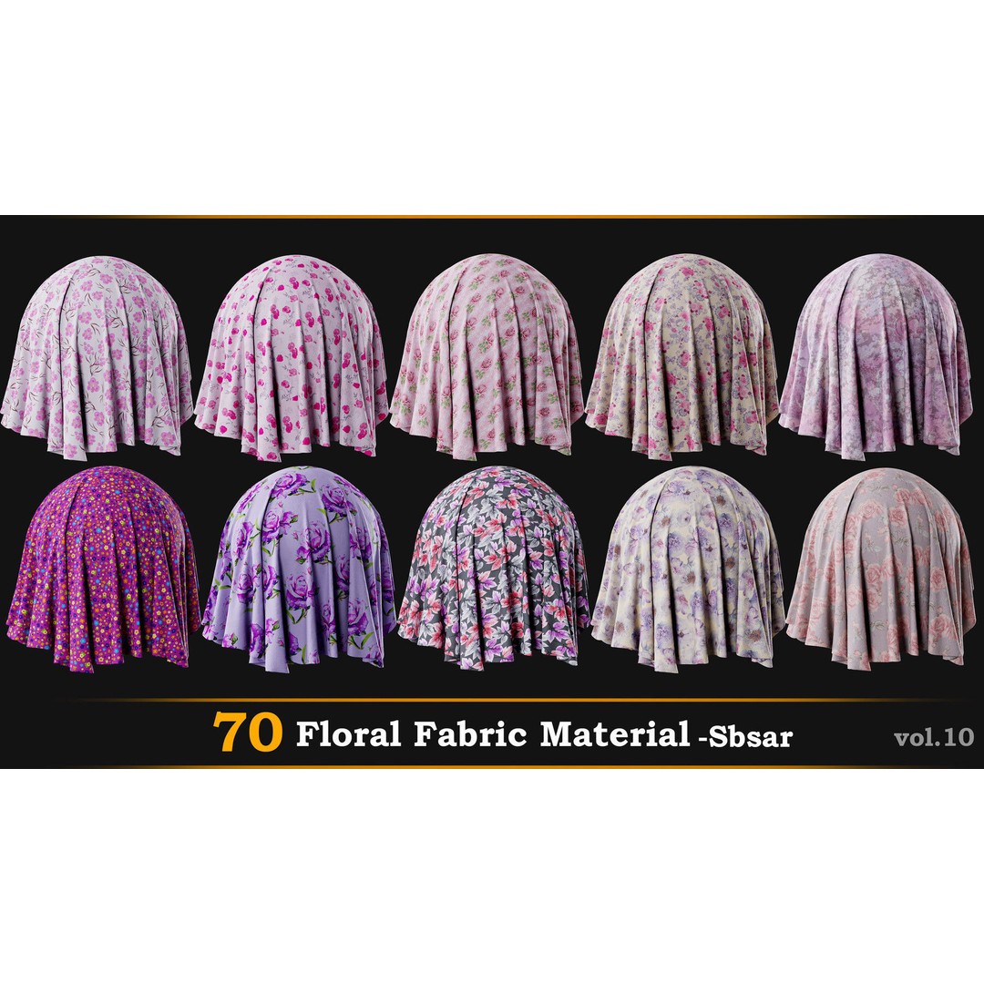 70 Velvet Floral Fabric 3D Model – SBSAR Textures for Gaming and Animation - View 6