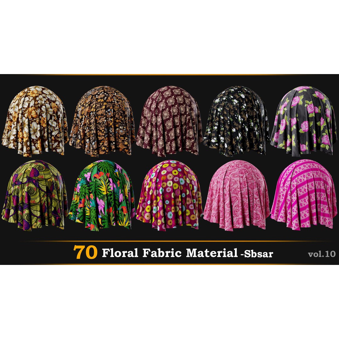 70 Velvet Floral Fabric 3D Model – SBSAR Textures for Gaming and Animation - View 8