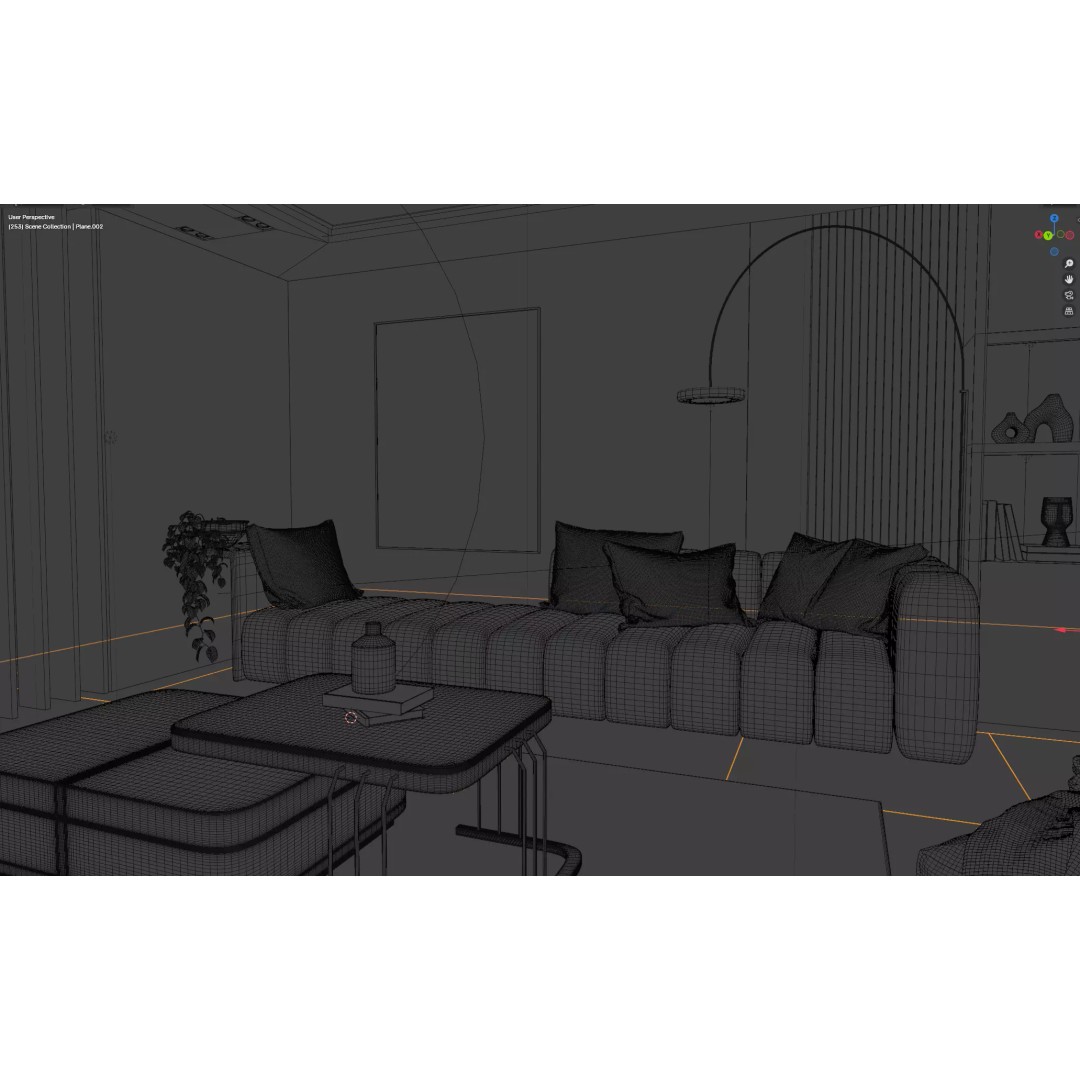 Modern Living Room 3D Model – Cozy Interior Scene, Blender, FBX, OBJ