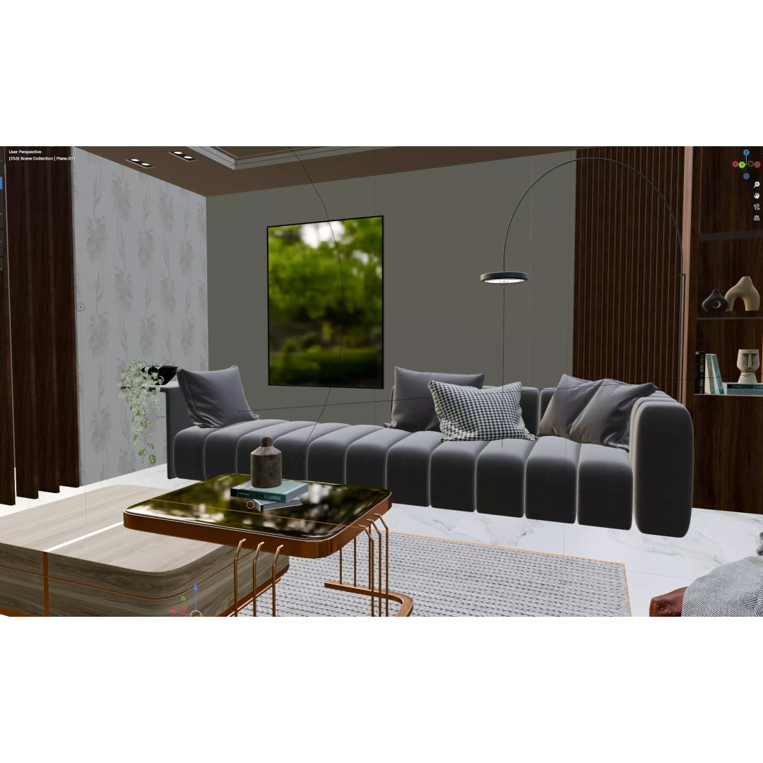 Modern Living Room 3D Model – Cozy Interior Scene, Blender, FBX, OBJ - View 10