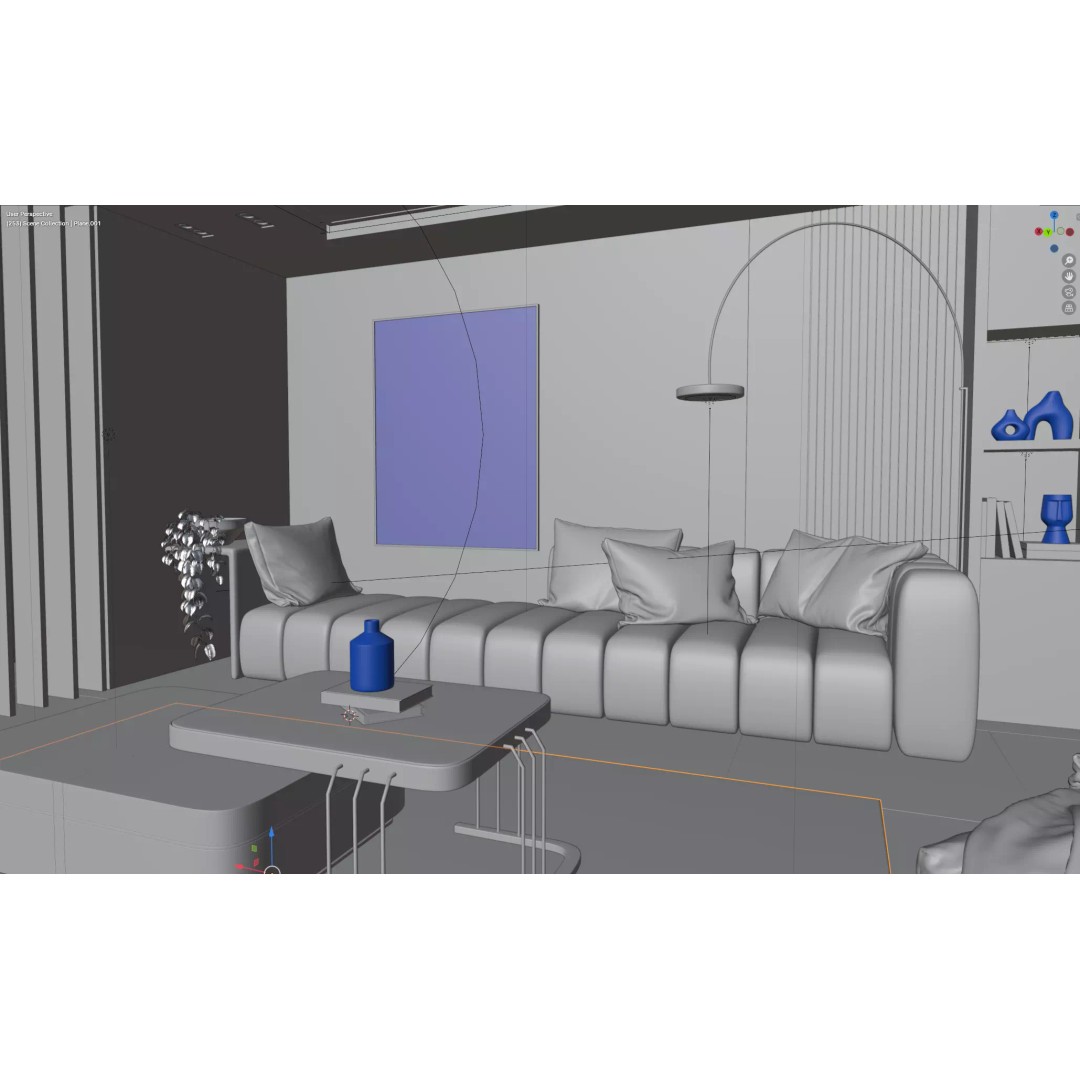 Modern Living Room 3D Model – Cozy Interior Scene, Blender, FBX, OBJ - View 11