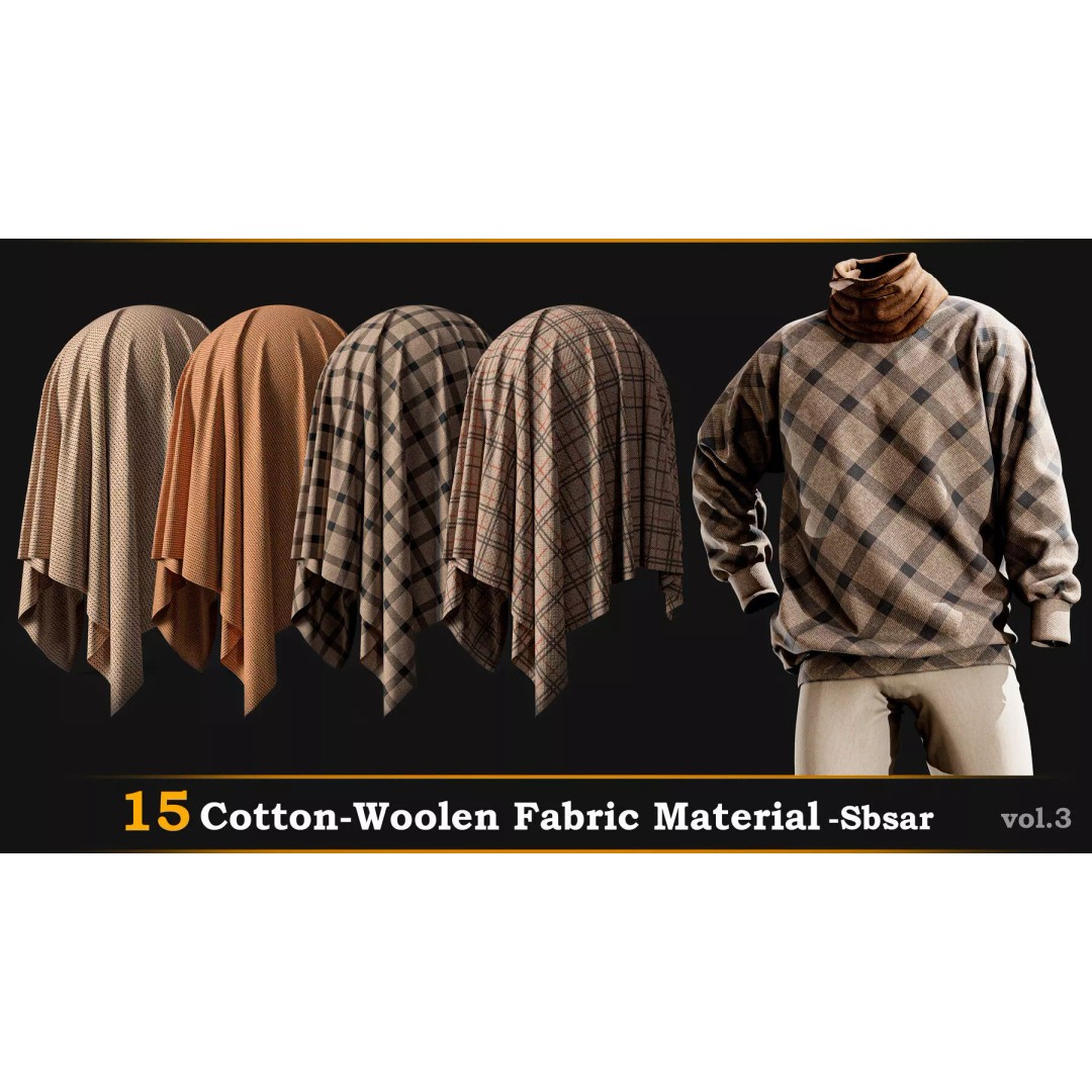 15 Cotton-Woolen Checkered Fabric Materials 3D Model – SBSAR Textures for Game Design - View 2