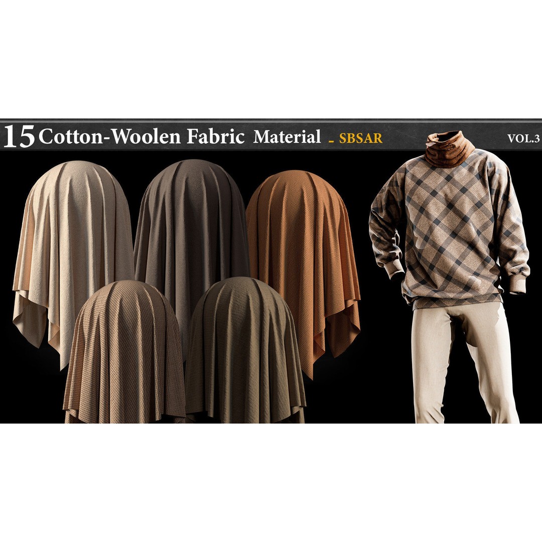 15 Cotton-Woolen Checkered Fabric Materials 3D Model – SBSAR Textures for Game Design - View 4