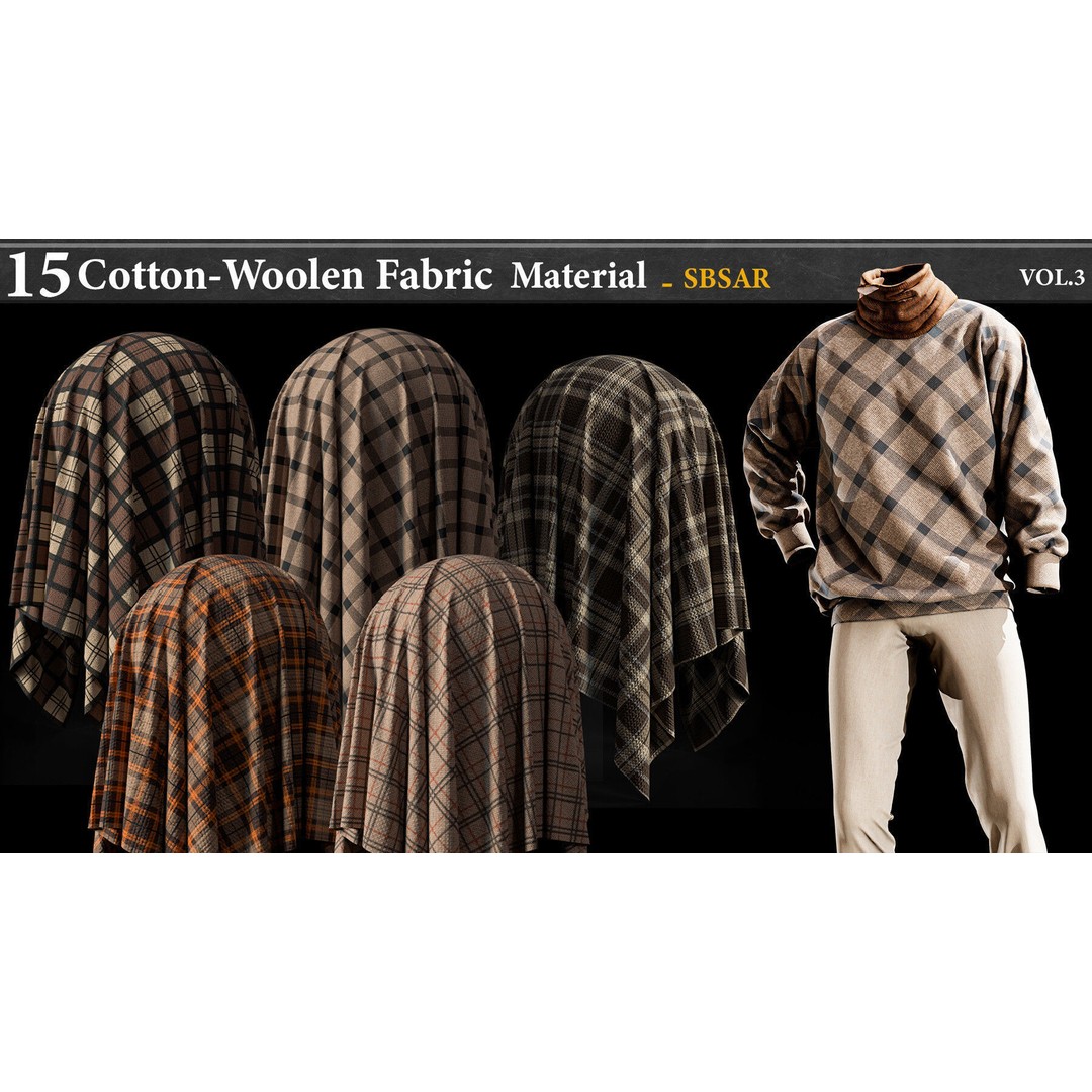 15 Cotton-Woolen Checkered Fabric Materials 3D Model – SBSAR Textures for Game Design - View 5