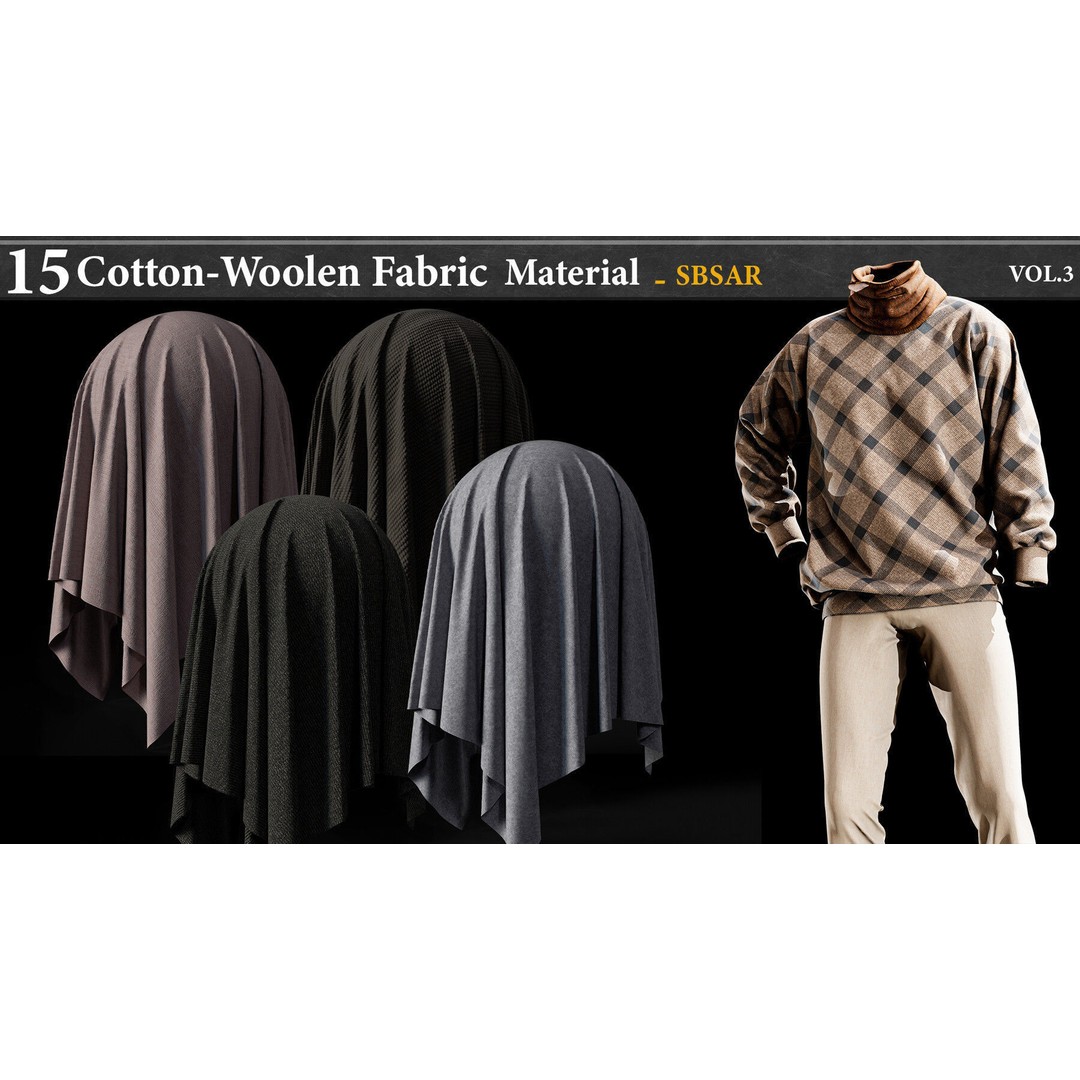 15 Cotton-Woolen Checkered Fabric Materials 3D Model – SBSAR Textures for Game Design - View 6