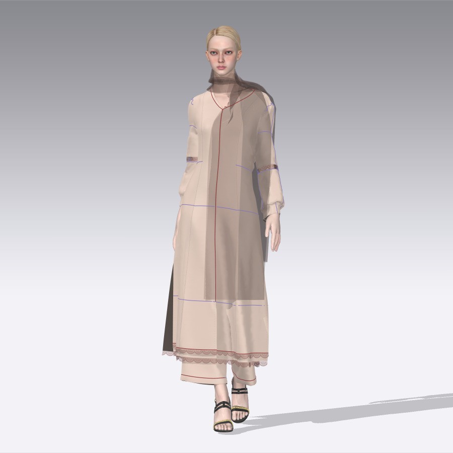 Elegant Dress 3D Model – Long Scarf Design with 4K Textures, FBX
