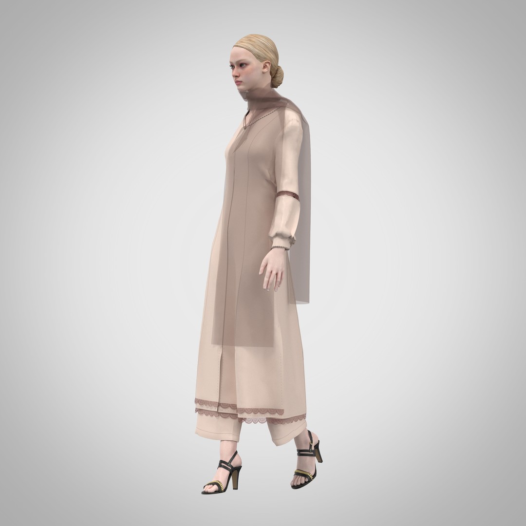 Elegant Dress 3D Model – Long Scarf Design with 4K Textures, FBX - View 11