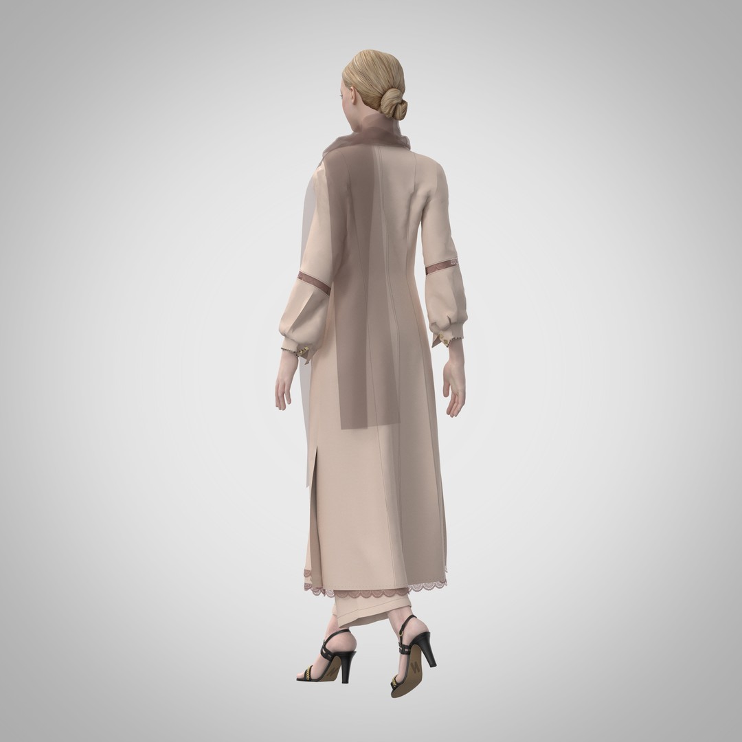 Elegant Dress 3D Model – Long Scarf Design with 4K Textures, FBX - View 12