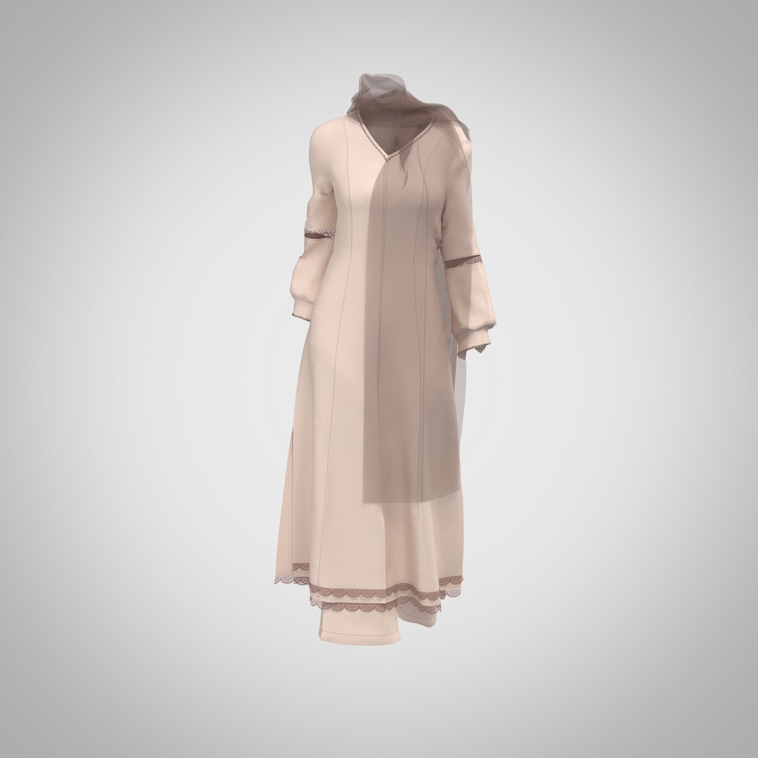 Elegant Dress 3D Model – Long Scarf Design with 4K Textures, FBX - View 13