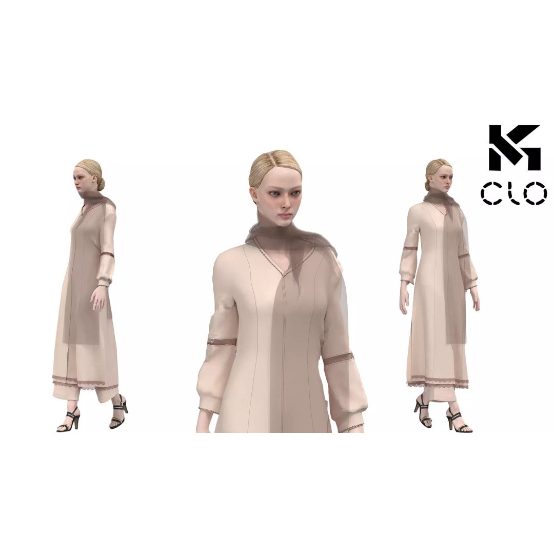 Elegant Dress 3D Model – Long Scarf Design with 4K Textures, FBX - View 2
