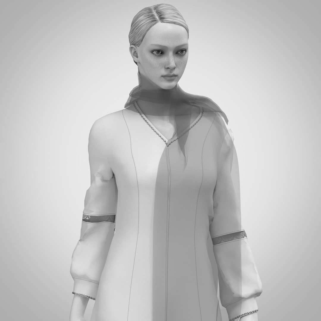Elegant Dress 3D Model – Long Scarf Design with 4K Textures, FBX - View 3