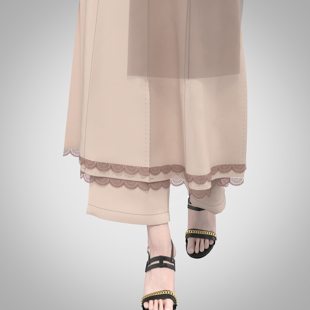 Elegant Dress 3D Model – Long Scarf Design with 4K Textures, FBX - View 4