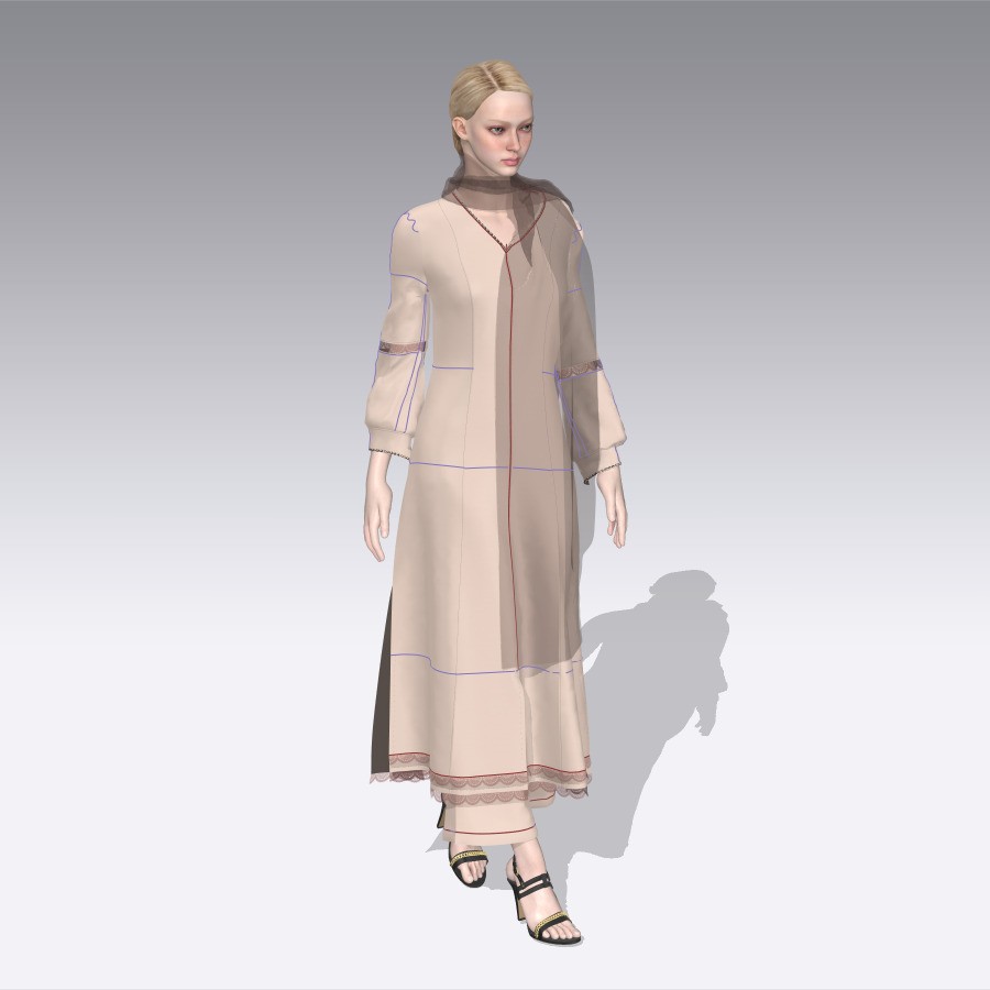 Elegant Dress 3D Model – Long Scarf Design with 4K Textures, FBX - View 5