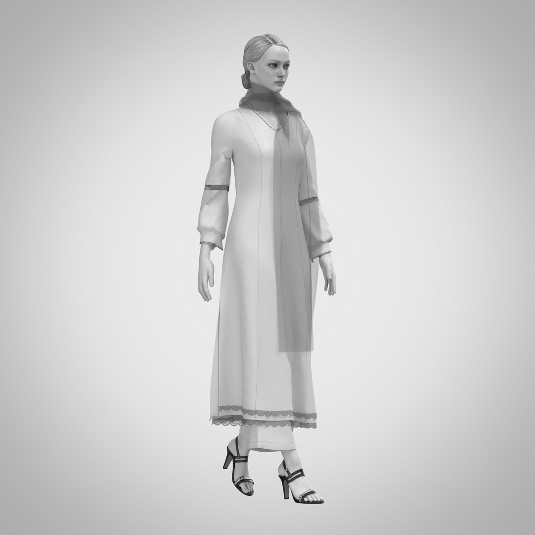 Elegant Dress 3D Model – Long Scarf Design with 4K Textures, FBX - View 6