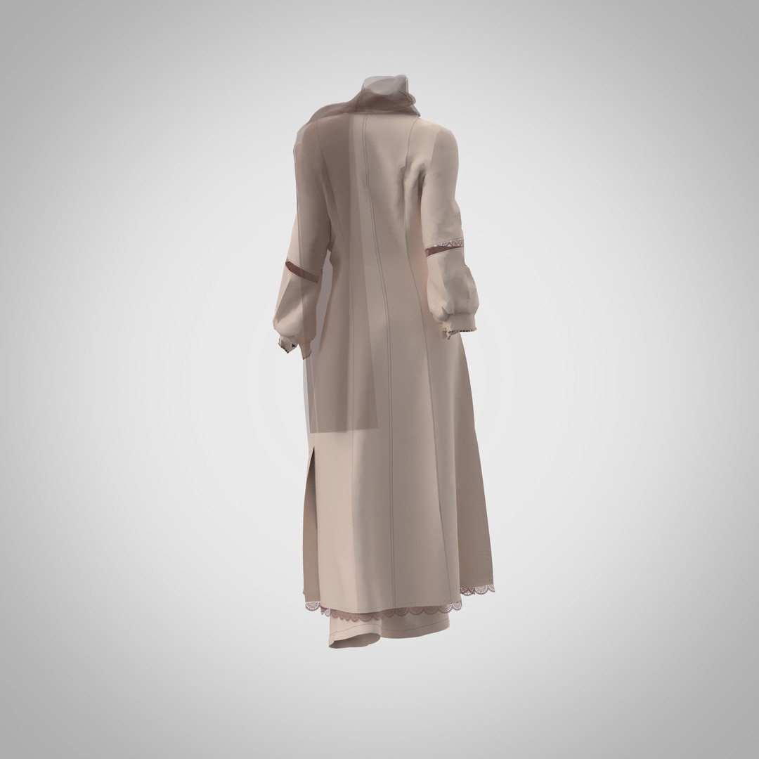 Elegant Dress 3D Model – Long Scarf Design with 4K Textures, FBX - View 7