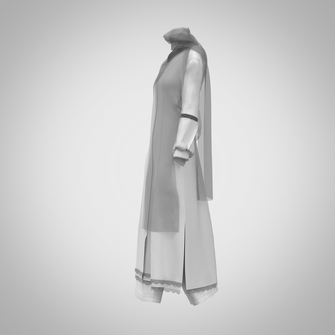 Elegant Dress 3D Model – Long Scarf Design with 4K Textures, FBX - View 8