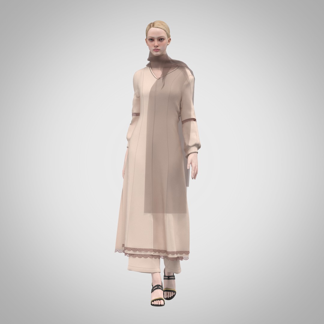 Elegant Dress 3D Model – Long Scarf Design with 4K Textures, FBX - View 9