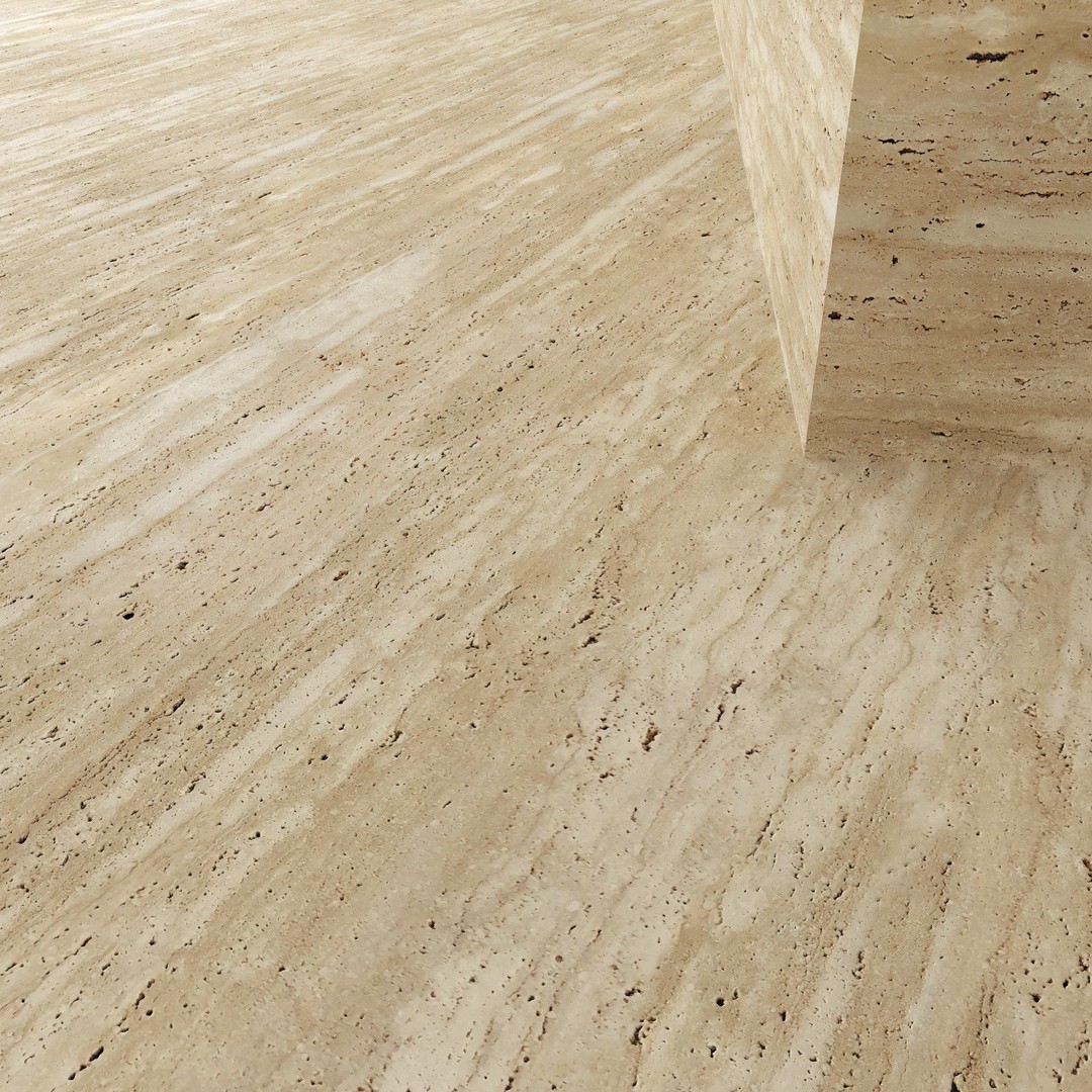 Natural Stone 3D Model – Textured Travertine Tile Set, PBR - View 4