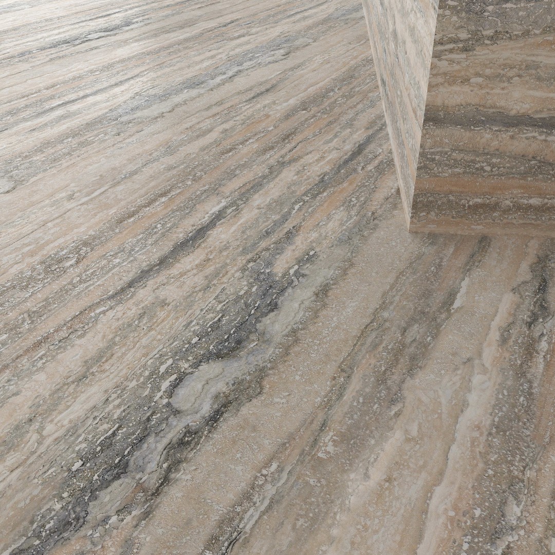 Natural Stone 3D Model – Textured Travertine Tile Set, PBR - View 5