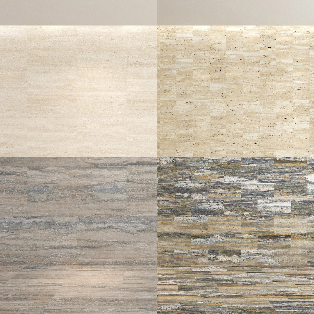 Natural Stone 3D Model – Textured Travertine Tile Set, PBR - View 7