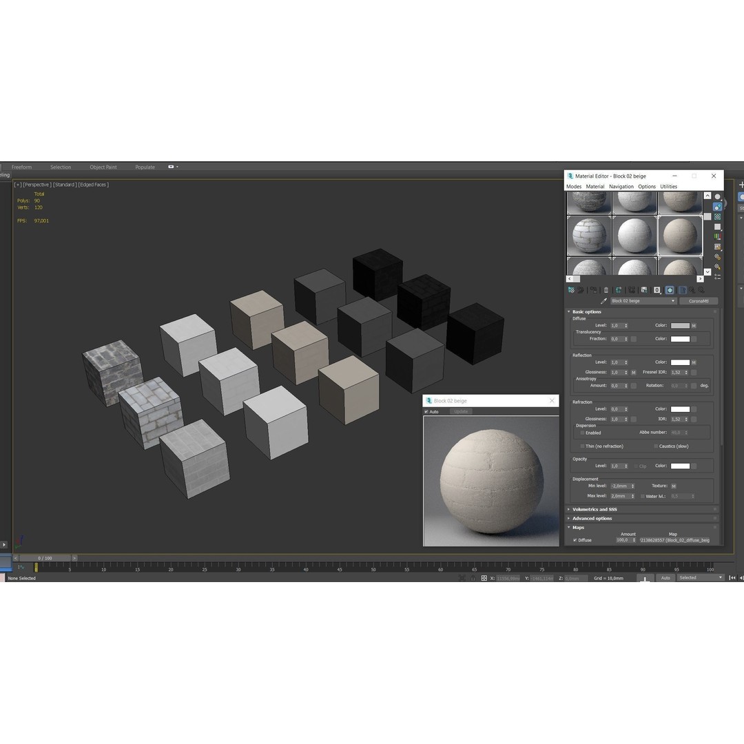 Block Wall 3D Model – Cinder & Foam Textures, PBR, FBX, OBJ