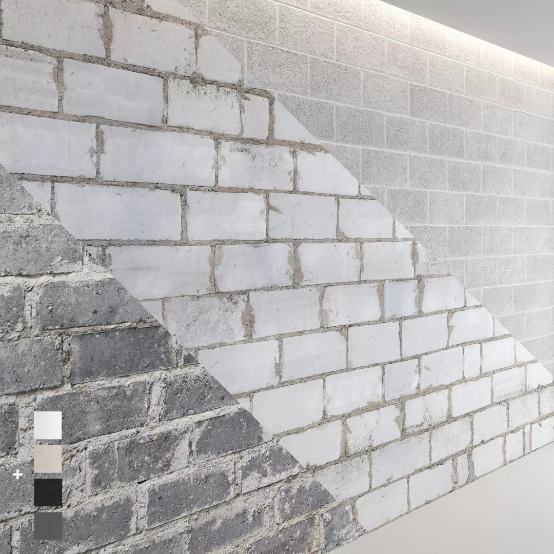 Block Wall 3D Model – Cinder & Foam Textures, PBR, FBX, OBJ - View 2