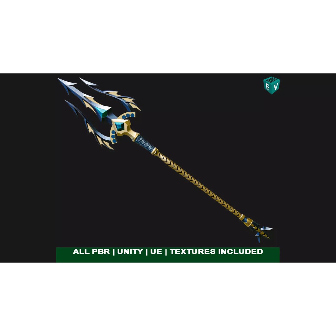 Fantasy Trident 3D Model – Low Poly Game Asset, FBX, PBR Textures - View 2
