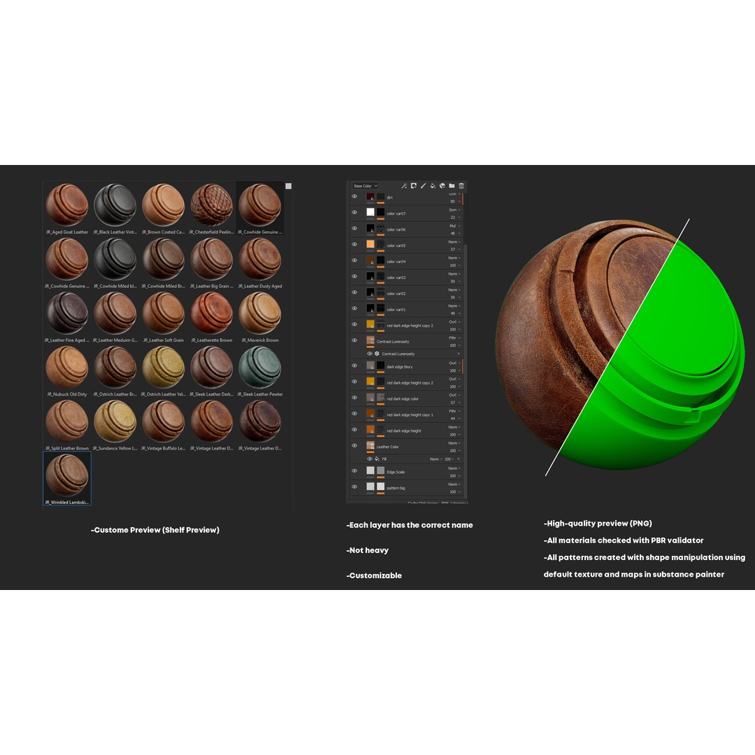 Leather Smart Materials 3D Model – High-Quality Textures for Substance Painter - View 3