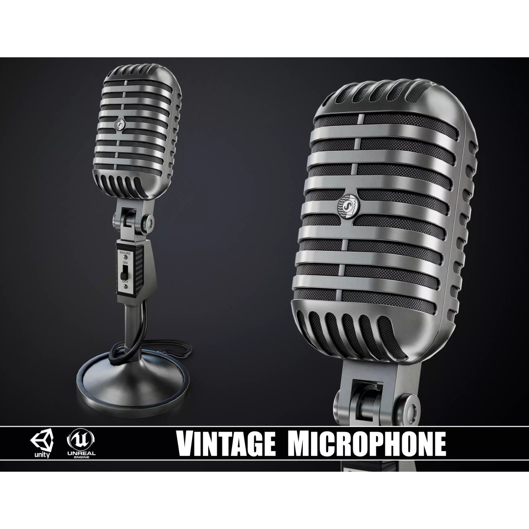 Classic Vintage Microphone 3D Model – Low Poly Game Asset, PBR Textures - View 2