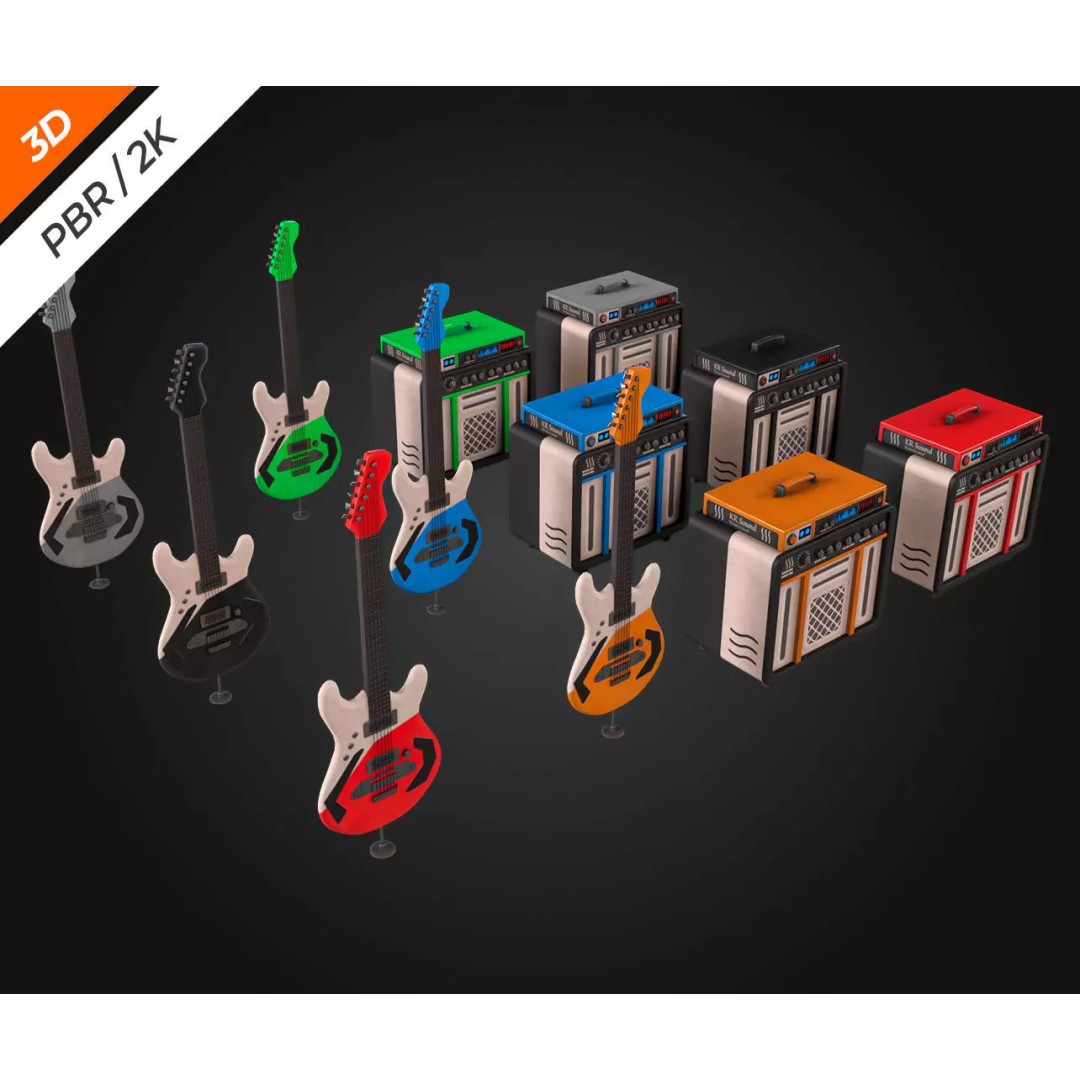 Electronic Guitar Amplifier 3D Model – Low Poly PBR Asset, FBX, OBJ - View 10