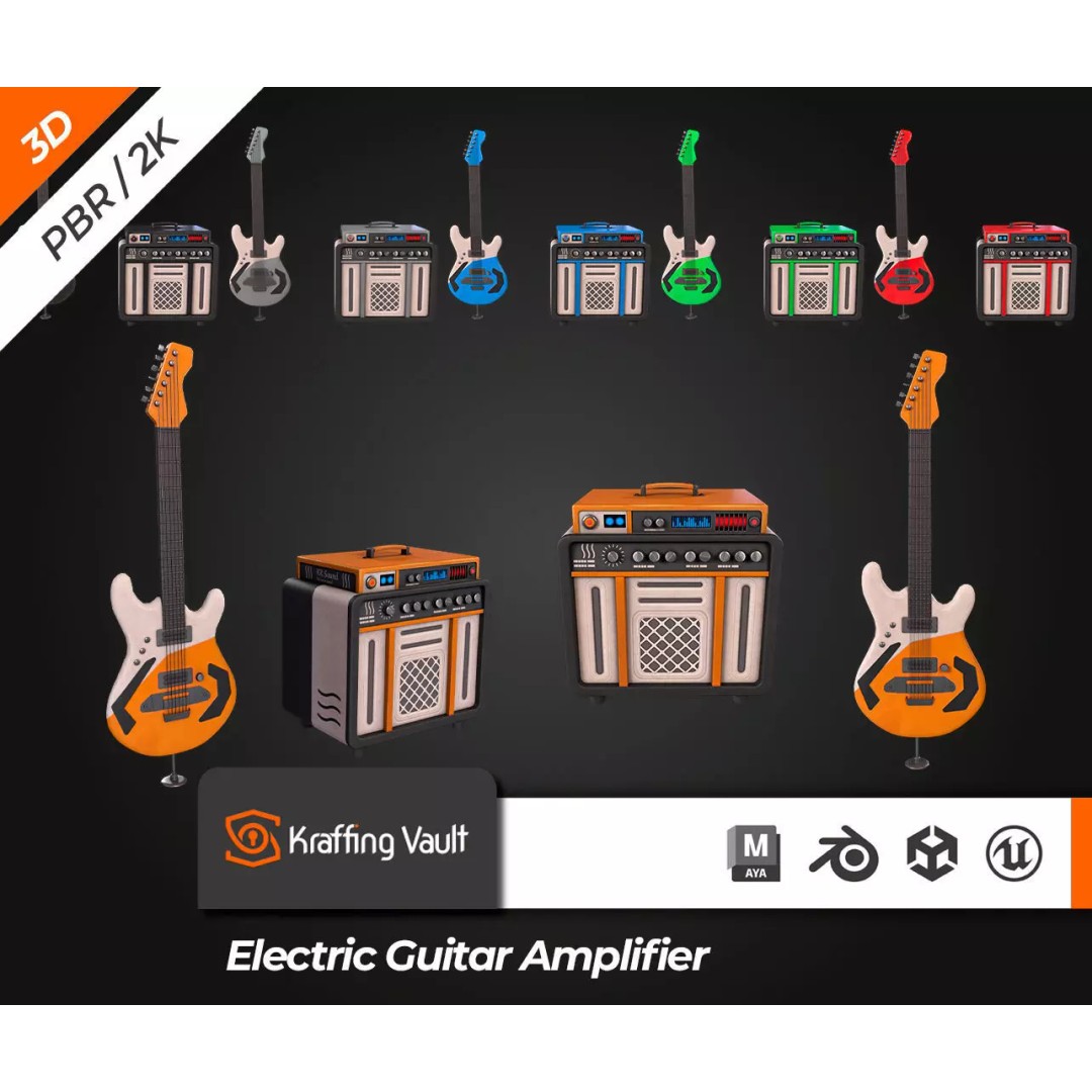 Electronic Guitar Amplifier 3D Model – Low Poly PBR Asset, FBX, OBJ - View 2
