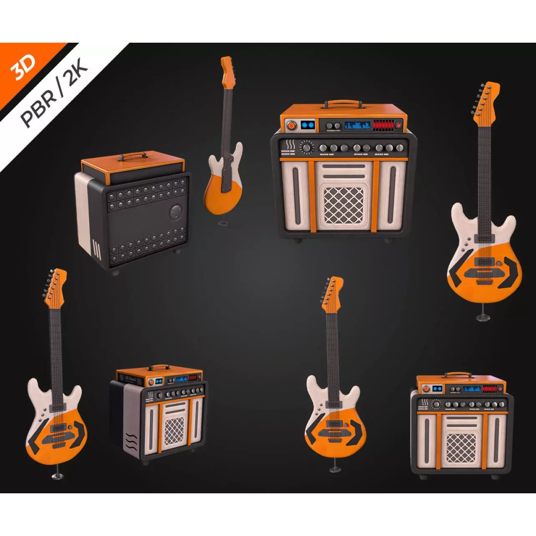 Electronic Guitar Amplifier 3D Model – Low Poly PBR Asset, FBX, OBJ - View 3