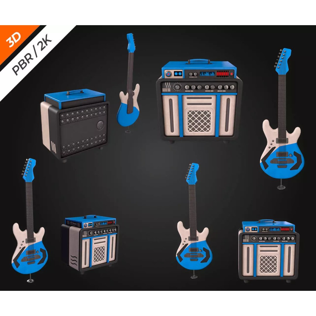 Electronic Guitar Amplifier 3D Model – Low Poly PBR Asset, FBX, OBJ - View 4
