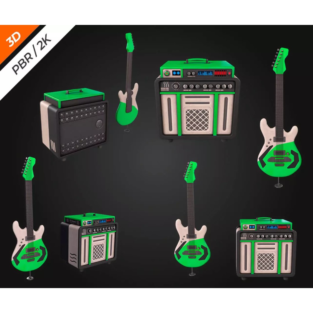 Electronic Guitar Amplifier 3D Model – Low Poly PBR Asset, FBX, OBJ - View 5
