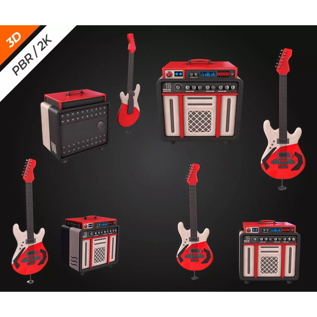 Electronic Guitar Amplifier 3D Model – Low Poly PBR Asset, FBX, OBJ - View 6