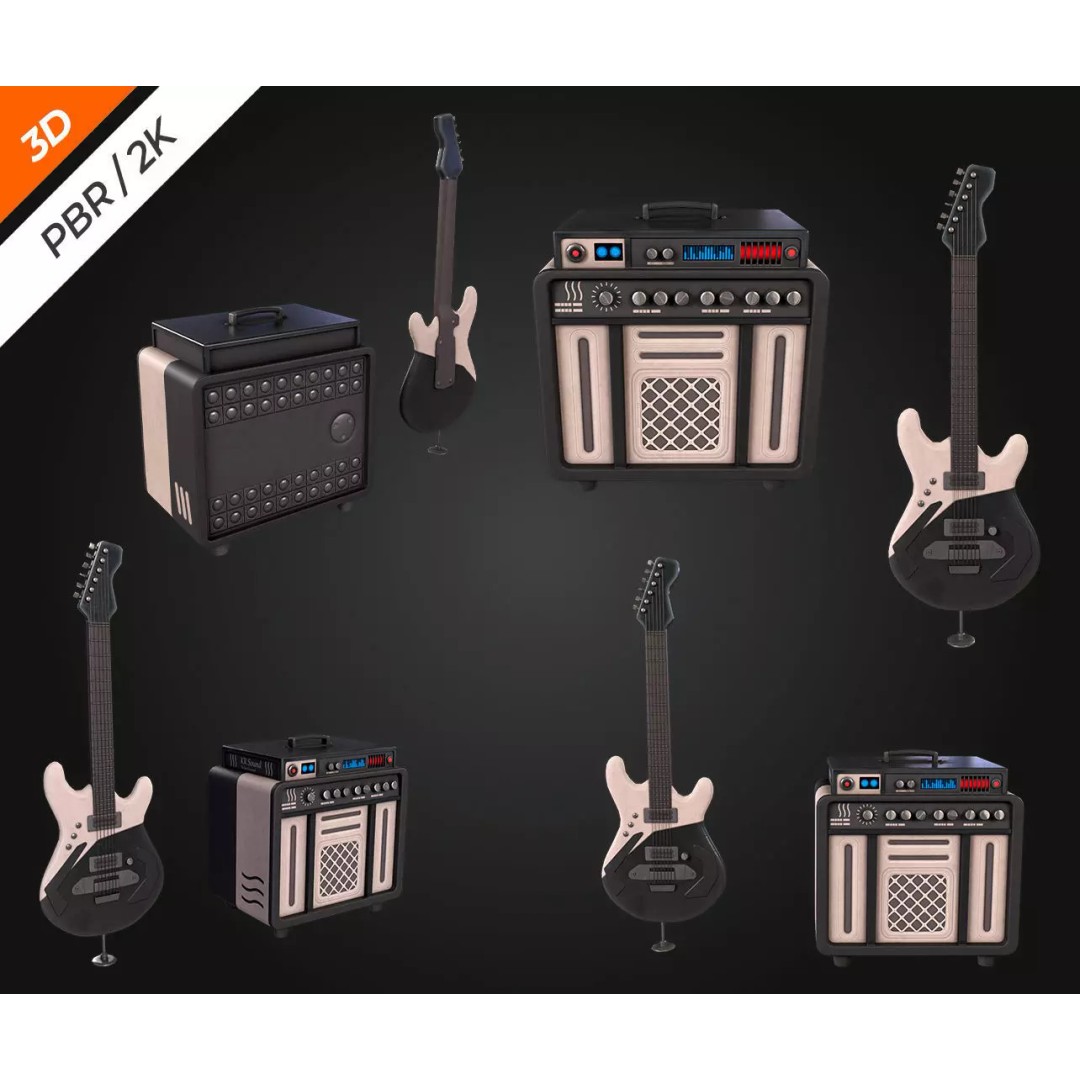 Electronic Guitar Amplifier 3D Model – Low Poly PBR Asset, FBX, OBJ - View 7