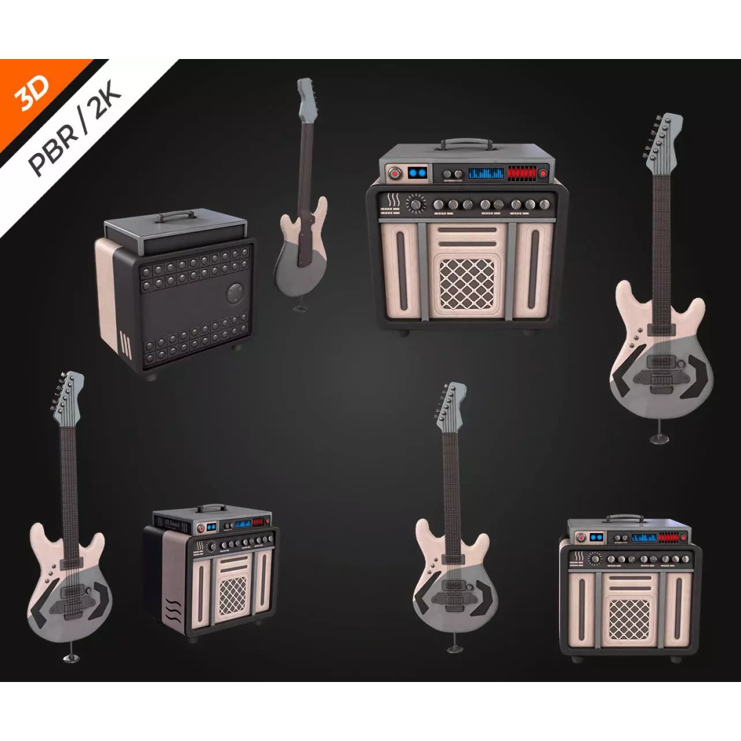 Electronic Guitar Amplifier 3D Model – Low Poly PBR Asset, FBX, OBJ - View 8