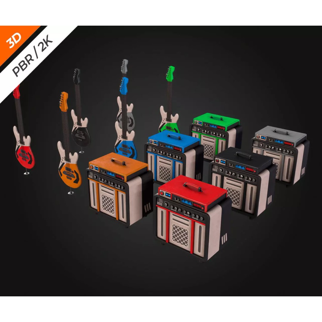 Electronic Guitar Amplifier 3D Model – Low Poly PBR Asset, FBX, OBJ - View 9